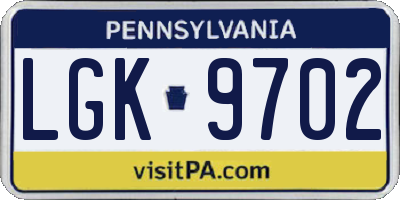 PA license plate LGK9702