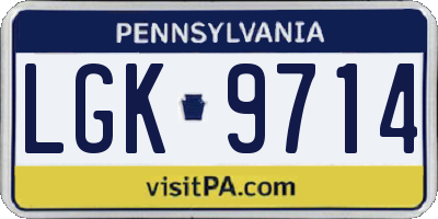 PA license plate LGK9714