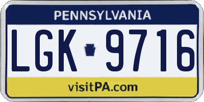 PA license plate LGK9716