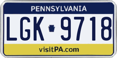 PA license plate LGK9718