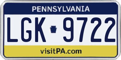 PA license plate LGK9722