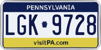 PA license plate LGK9728