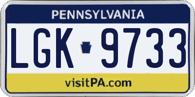 PA license plate LGK9733