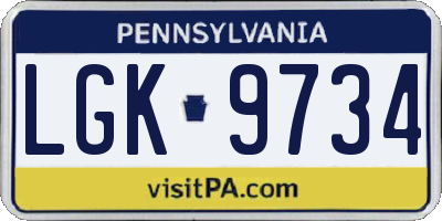 PA license plate LGK9734