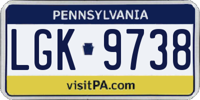 PA license plate LGK9738