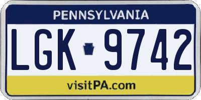 PA license plate LGK9742