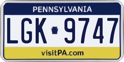PA license plate LGK9747