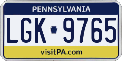 PA license plate LGK9765