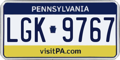 PA license plate LGK9767