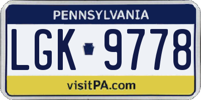 PA license plate LGK9778