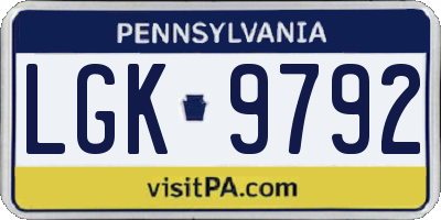 PA license plate LGK9792