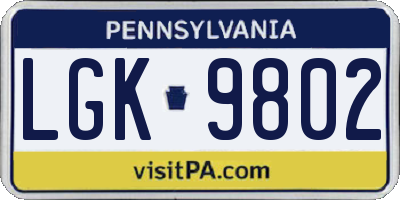 PA license plate LGK9802