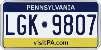 PA license plate LGK9807