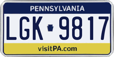 PA license plate LGK9817