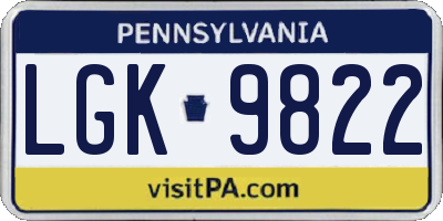 PA license plate LGK9822