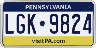 PA license plate LGK9824