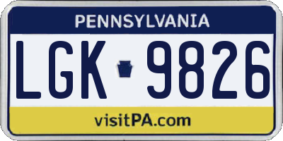 PA license plate LGK9826