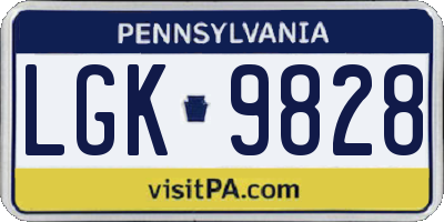 PA license plate LGK9828
