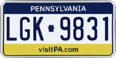 PA license plate LGK9831