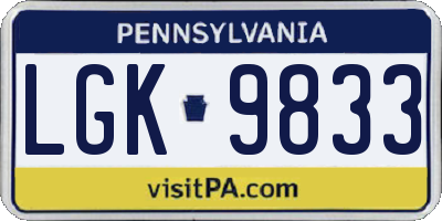 PA license plate LGK9833