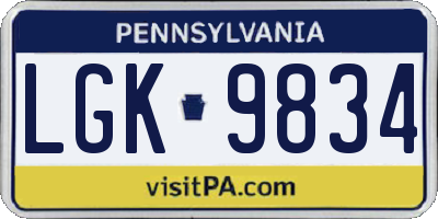 PA license plate LGK9834