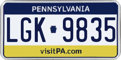 PA license plate LGK9835