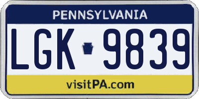 PA license plate LGK9839