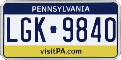 PA license plate LGK9840