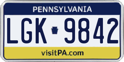 PA license plate LGK9842