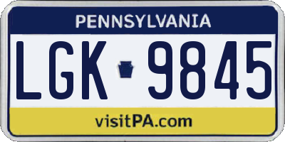PA license plate LGK9845