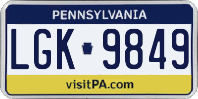 PA license plate LGK9849