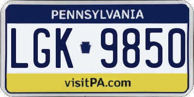 PA license plate LGK9850