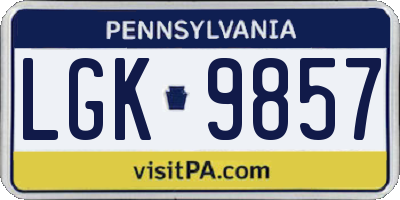 PA license plate LGK9857