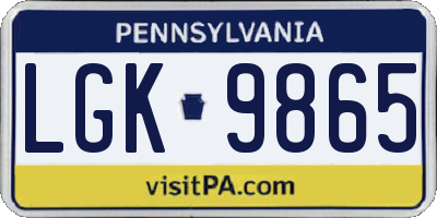 PA license plate LGK9865