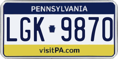 PA license plate LGK9870