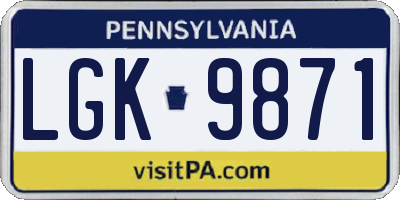 PA license plate LGK9871