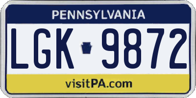 PA license plate LGK9872