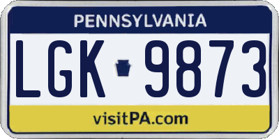 PA license plate LGK9873