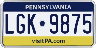 PA license plate LGK9875