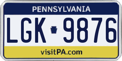 PA license plate LGK9876