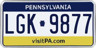 PA license plate LGK9877