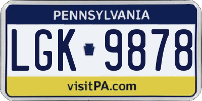 PA license plate LGK9878