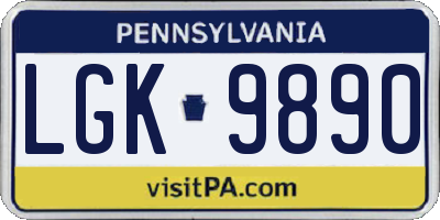 PA license plate LGK9890