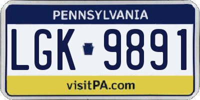 PA license plate LGK9891