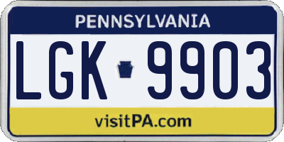 PA license plate LGK9903