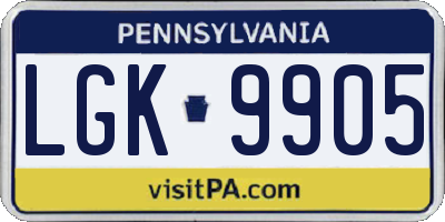 PA license plate LGK9905