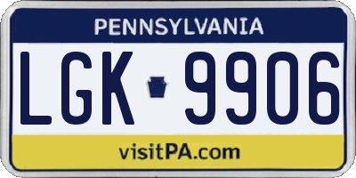 PA license plate LGK9906