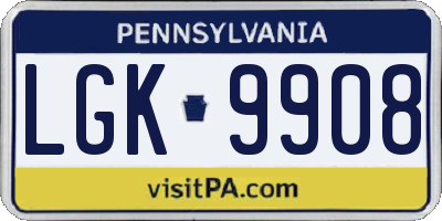 PA license plate LGK9908