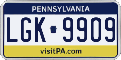 PA license plate LGK9909