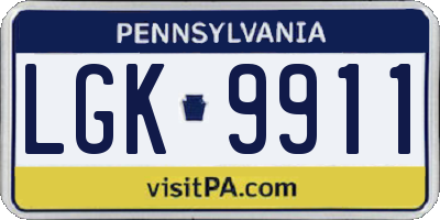 PA license plate LGK9911